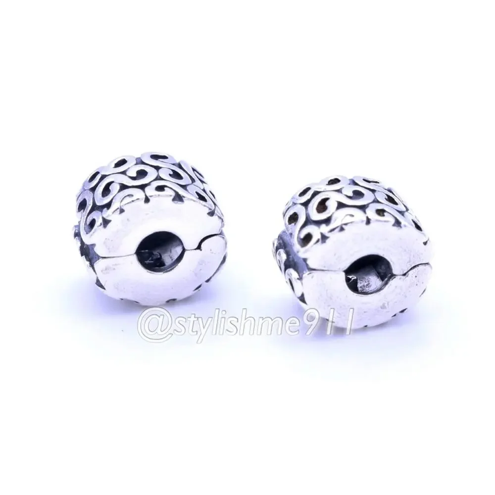 Two Authentic PANDORA Silver Swirls Clips Charms - 790338